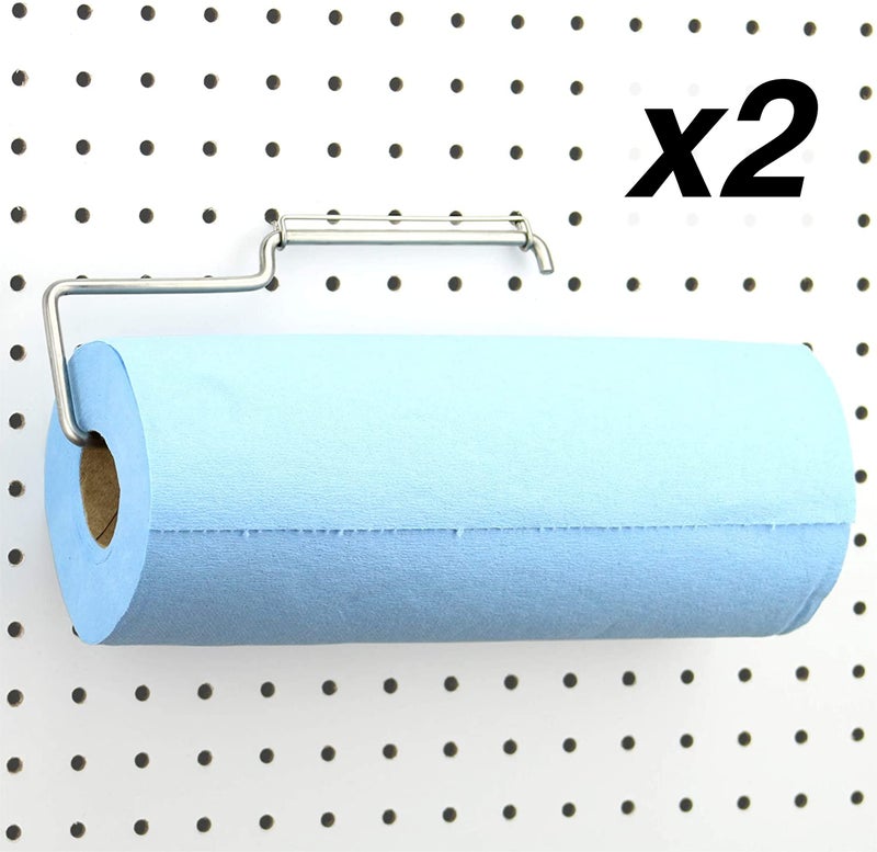Right Arrange RightArrange Pegboard Paper Towel Holder, 2-Pack - Stainless Steel - Hooks to Any Peg Board - Pegboard Organization Accessory for Tool Shed, Garage, Workbench, Kitchen, Laundry or Craft Room - Image 1